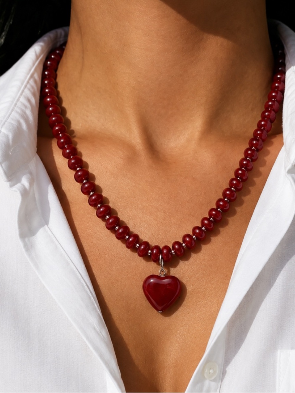 New! Crimson Red Beaded Heart Dopamine Necklace NWOT 5072